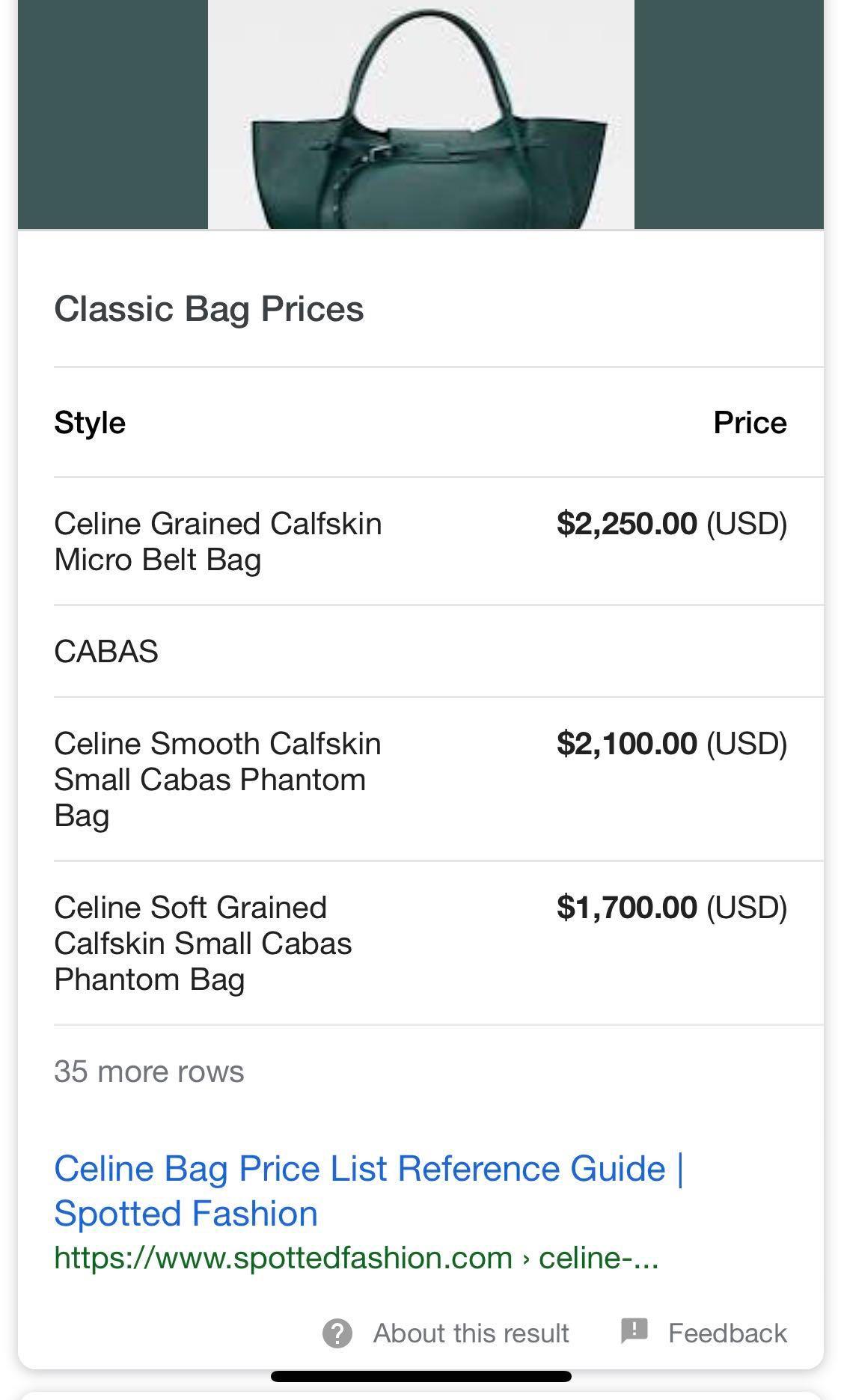 Celine Bag Price List Reference Guide - Spotted Fashion