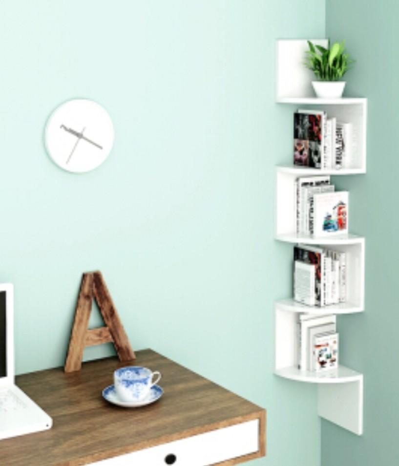 Corner Wall Shelf Set White Furniture Shelves Drawers On
