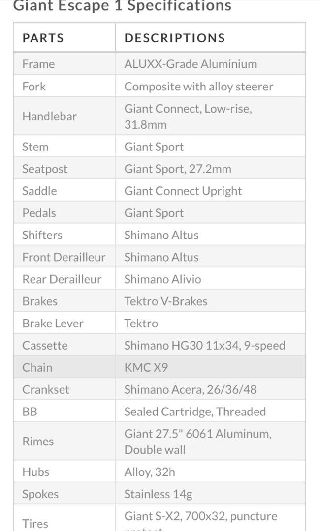 Giant Escape 1 Hybrid Road Bike Basikal Roadbike, Sports Equipment