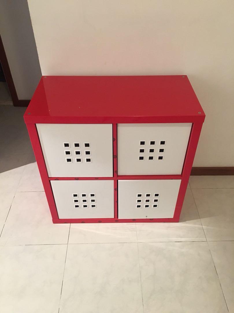 Ikea kallax [red] with boxes, 傢俬＆家居, 傢俬, 書櫃、櫃子及架 Carousell