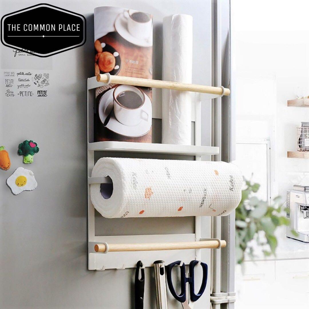 Instock White Wooden Magnetic Kitchen Storage Rack Fridge Holder