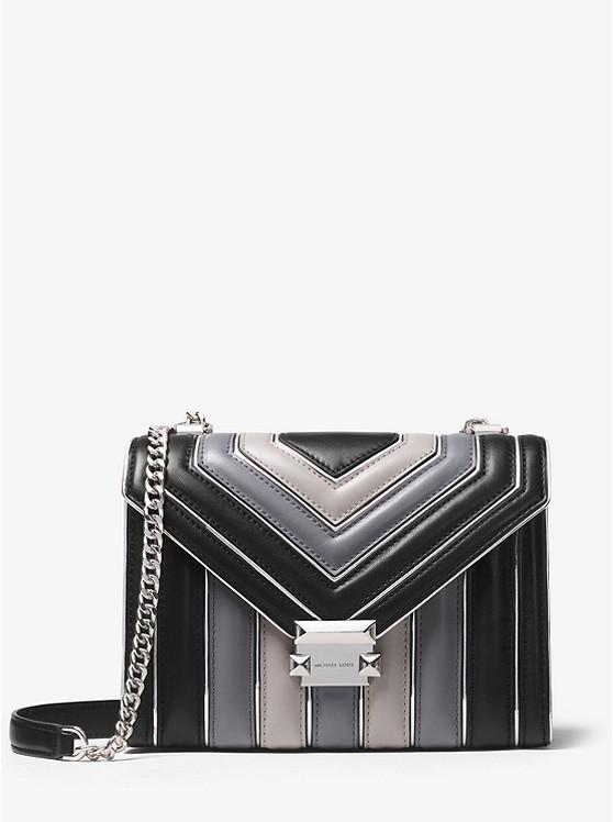 Whitney large quilted leather top convertible shoulder bag black