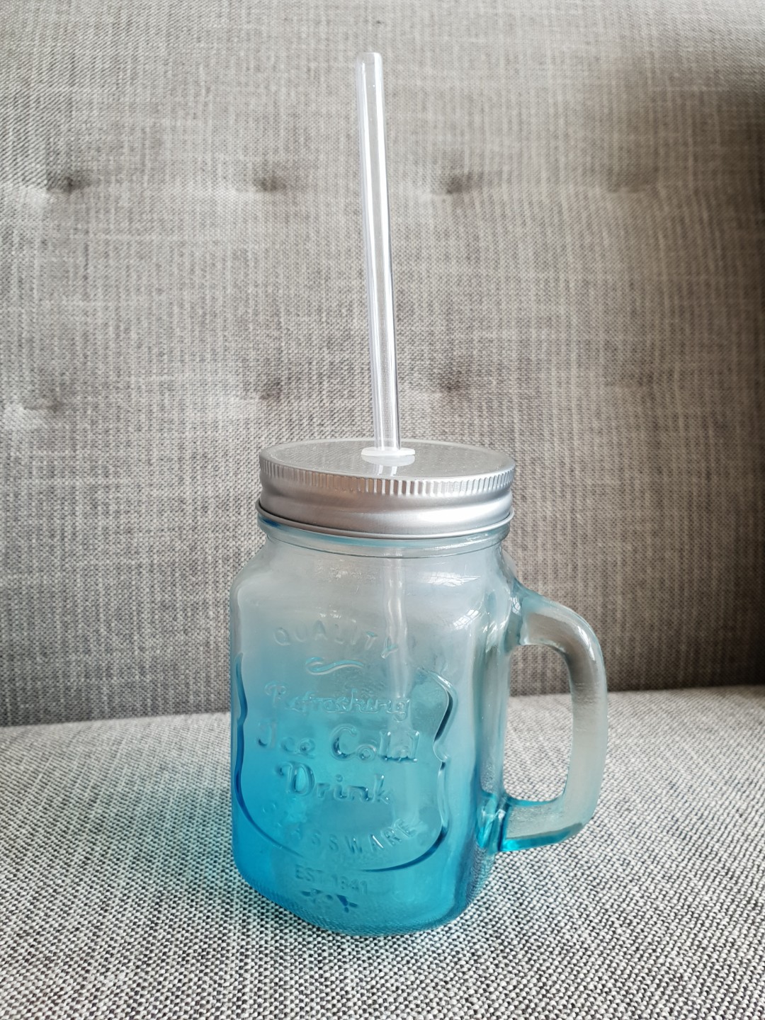 Vintage glass cup with straw, Everything Else on Carousell