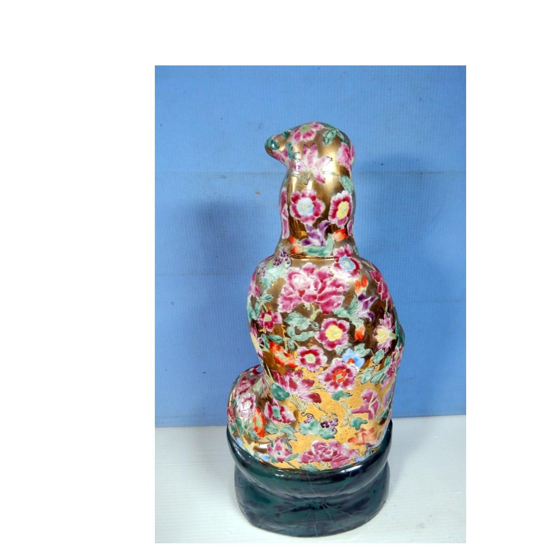 Vintage porcelain statue Kwan Yin Goddess of Mercy with vase circa 1970