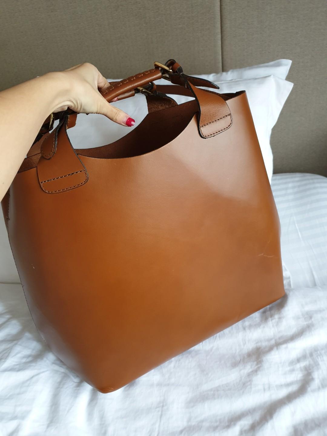 Zara Big Leather Bag (Brown), Women's 