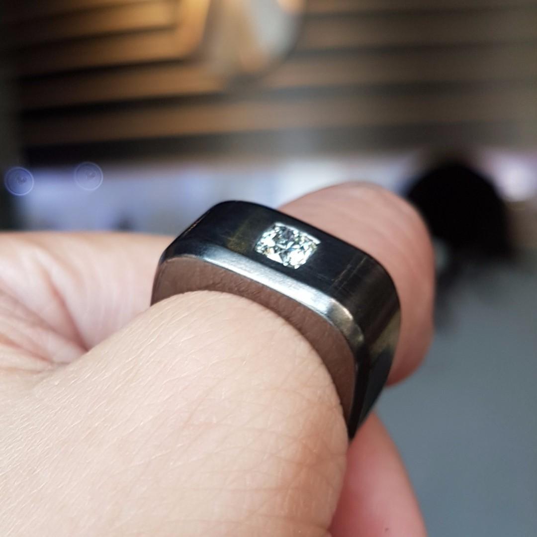 AUTIUM Black silver thumb ring with diamond customisation ring for man bold