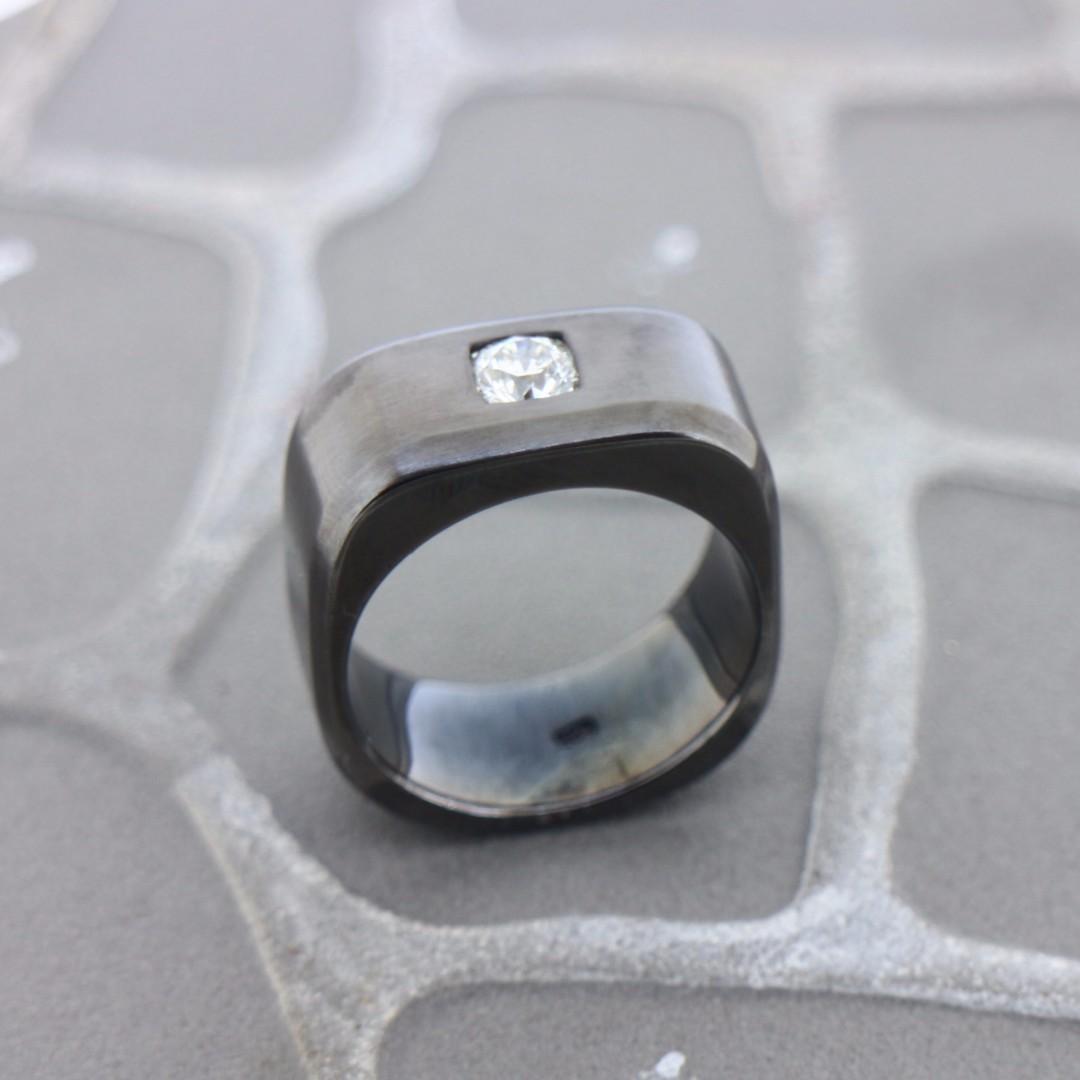AUTIUM Black silver thumb ring with diamond customisation ring