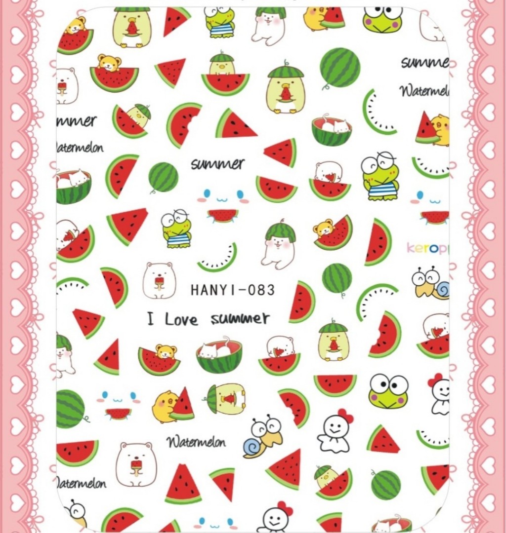 Bnip Sanrio Keropi The Frog And Cinnamoroll Watermelon Cute Nail