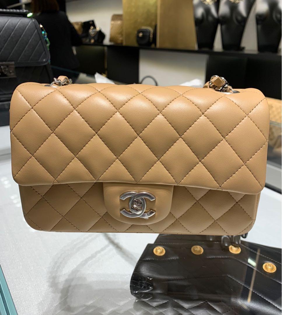 Brand New Full Set* Chanel Mini Rectangle Rectangular Flap Bag in Beige  SHW, Women's Fashion, Bags & Wallets, Cross-body Bags on Carousell