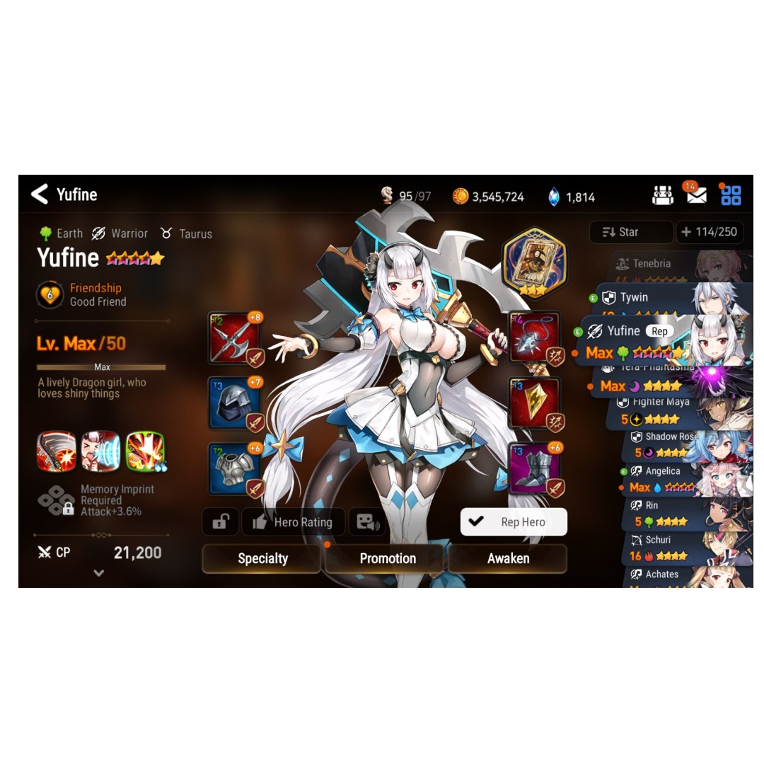 Epic Seven Account 3 SSR (Yufine + Tenebria + Tywin) + shadow rose