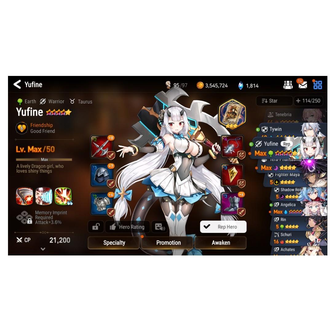 Epic Seven Account 3 SSR (Yufine + Tenebria + Tywin) + shadow rose