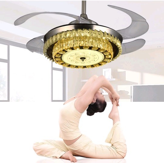 European Style Black Gold Color Crystal Bead Led Fan Light