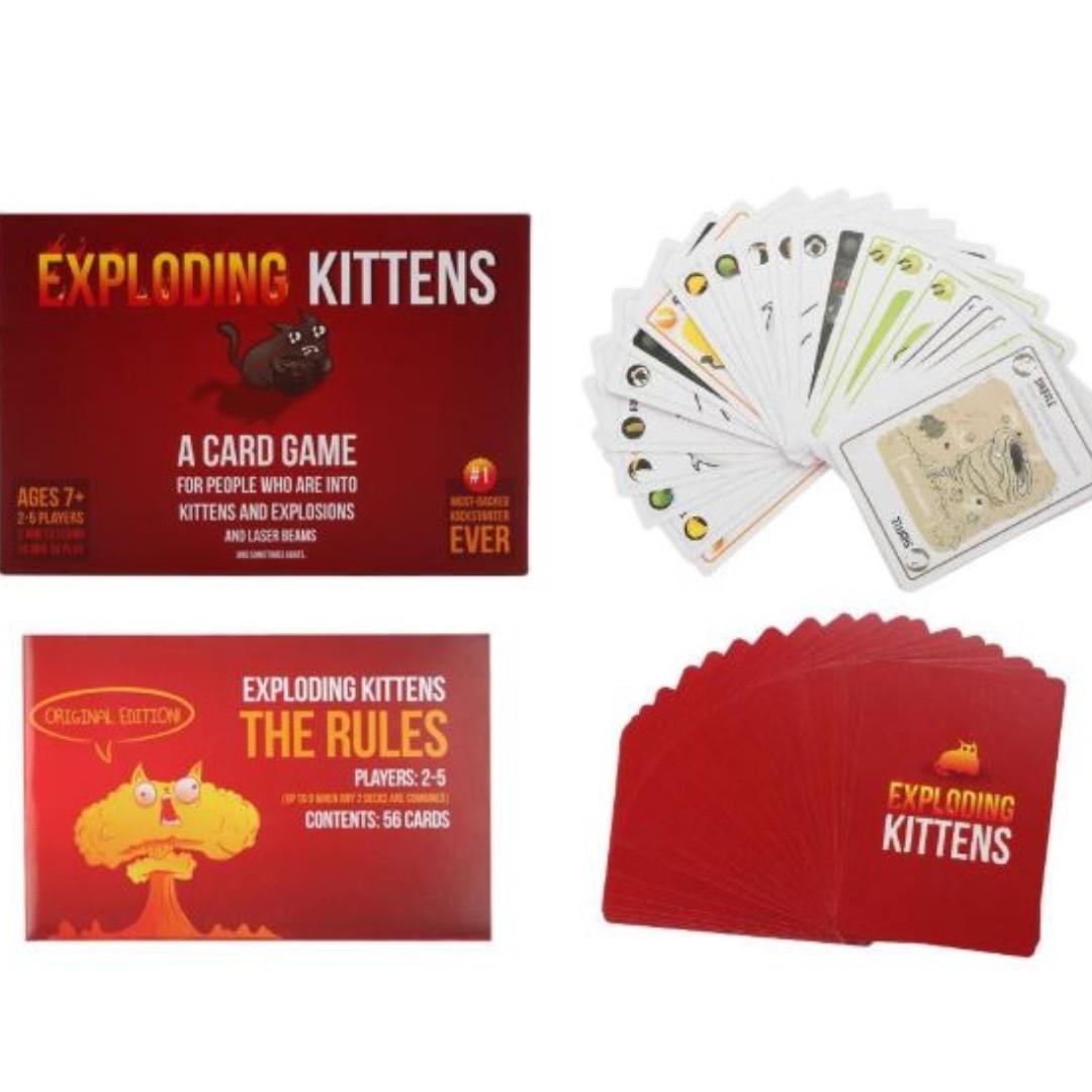 Imploding Exploding Kittens Card (Category: Toys & Games) located in Seri Kembangan. Submitted by carrie_si (Listing ID 203646917, Image 2). Description: Material: paper card RM20 for exploding kitten (different size with imploding) RM20 for imploding kitten (different size with exploding) RM15 for streaking kitten Size: 165*145*40mm/6.5*5.71*1.57" Weight: 211g Style: Red, Black, Expansion.