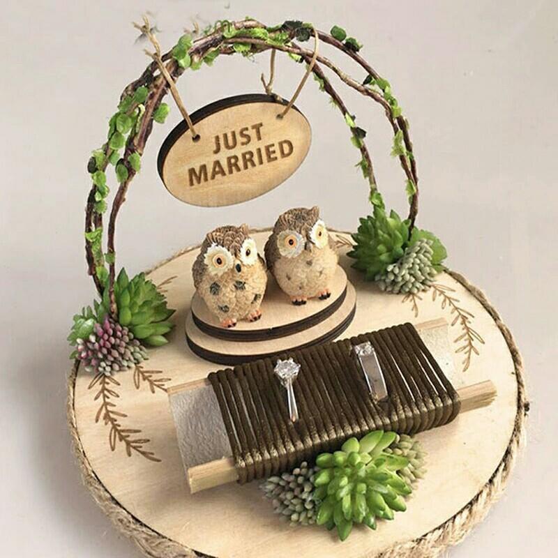 Love Owl Wedding Rings Holder Pillow Wood Custom Design Design