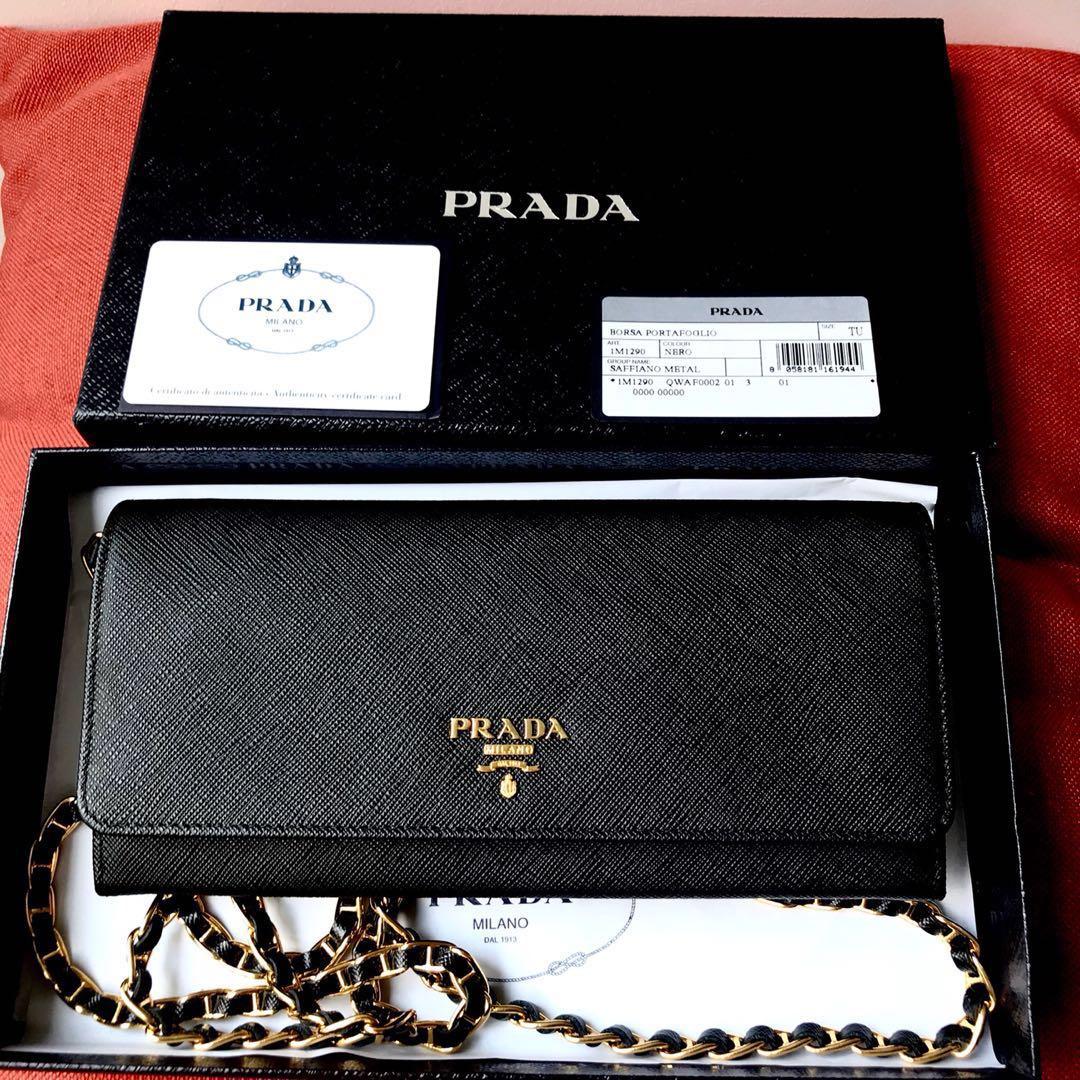 Nib 100% Auth Prada Saffiano Leather Chain Wallet 1M1290 in Peonia