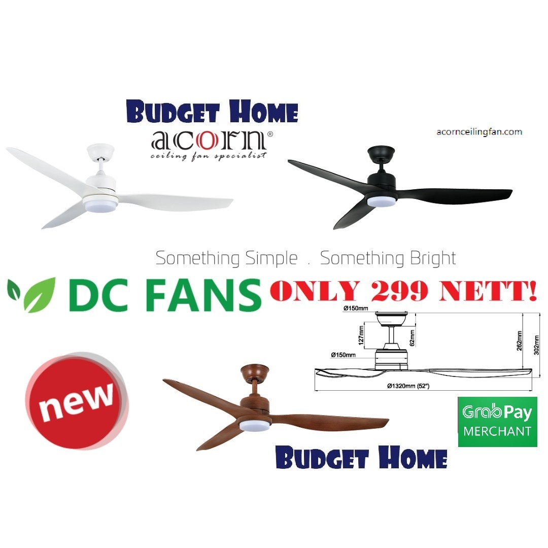 Acorn Dc ceiling fan// Dc fan with light, Furniture & Home Living, Lighting & Fans, Fans on
