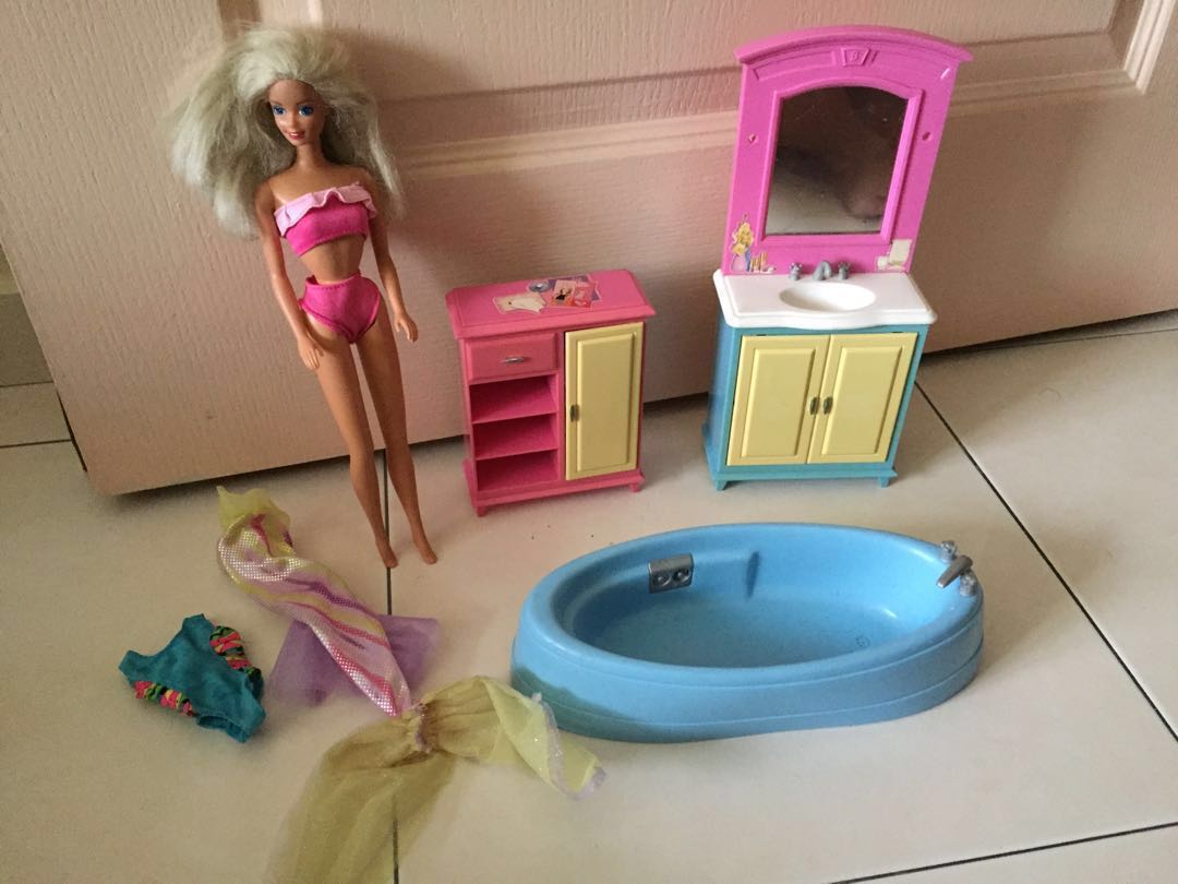 Barbie Bathroom Set With Doll Bikini Set
