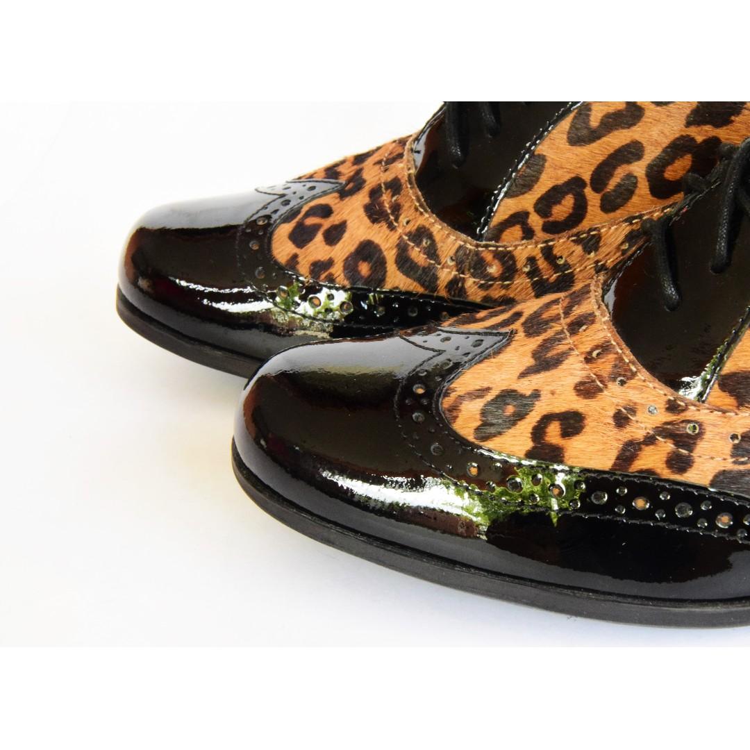 Clarks Leopard Print Patent Leather Brogues UK Size 6