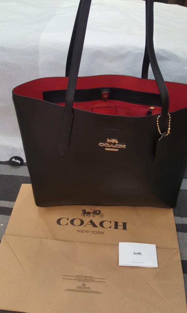 Coach black tote with red lining clearance
