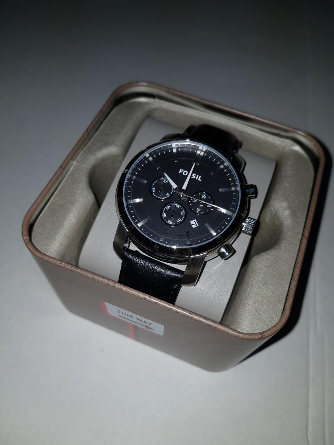 Fossil Black Leather Watch BQ1279