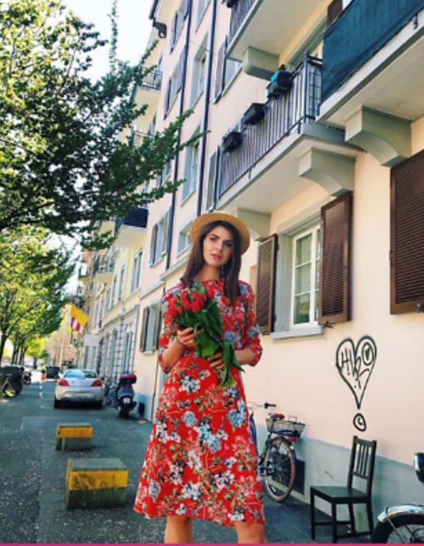 H M Red Floral Midi Dress Women S Fashion Clothes Dresses Skirts On Carousell