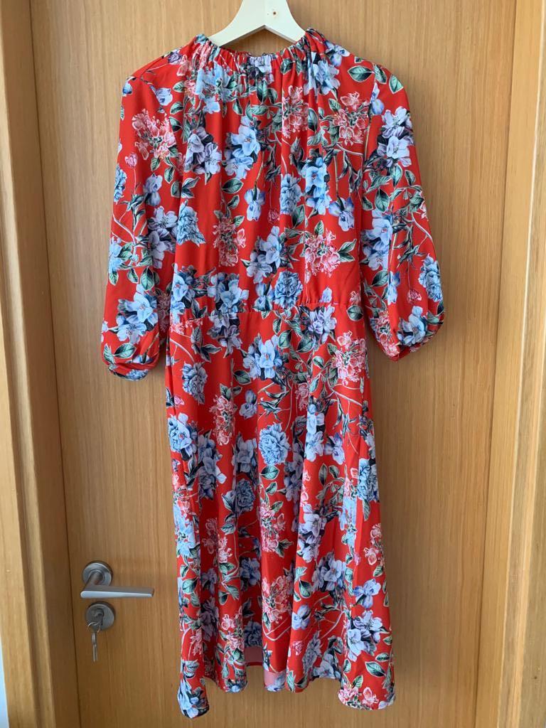 H M Red Floral Midi Dress Women S Fashion Clothes Dresses Skirts On Carousell