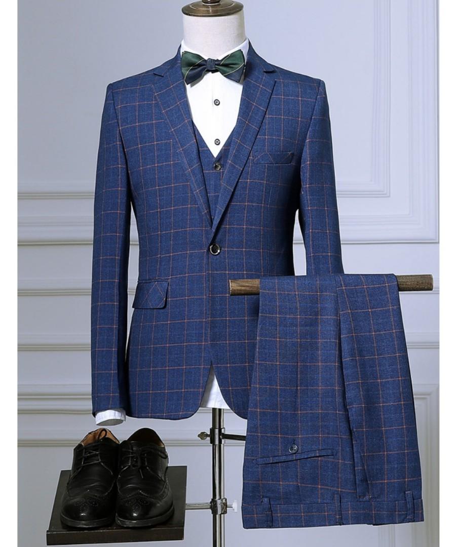 Men Suit Checkered Suit Blue Red Black Jacket Men S Fashion
