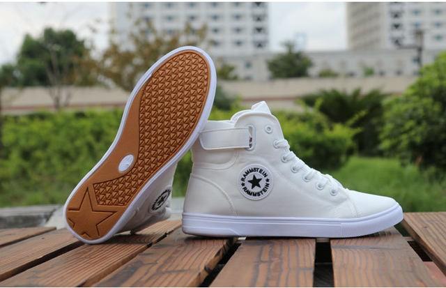 Men's High-top Canvas Shoes Men Spring Autumn Top Fashion Sneakers Lace-up  High Style Solid Colors Man White Shoes - Price history & Review, AliExpress Seller - NO.8 shoe Store
