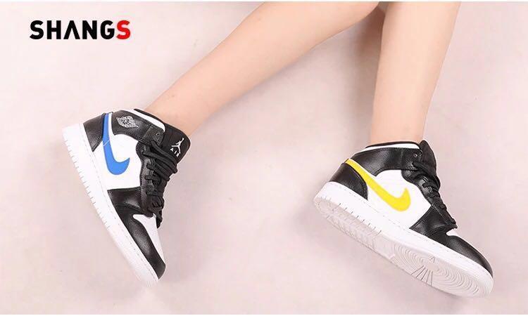 Air jordan 1 new arrivals mid black/white/university red/tour yellow