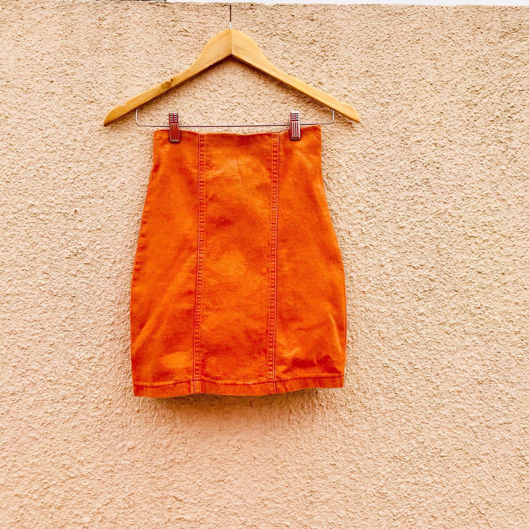Orange Denim Skirt, Women's Fashion, Bottoms, Skirts on Carousell