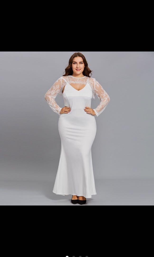 plus size long white dress