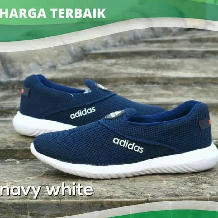 Sepatu Adidas Navy Tanpa Tali Fesyen Pria Sepatu Sneakers Di Carousell