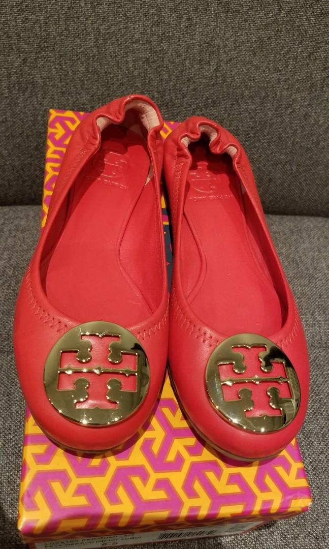 Authentic Tory Burch Classic Reva flats red sz 5.5 Women s Fashion Shoes on Carousell