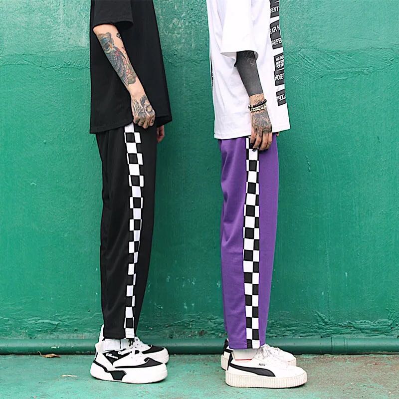 Checkered Side Stripe Jogger Pants