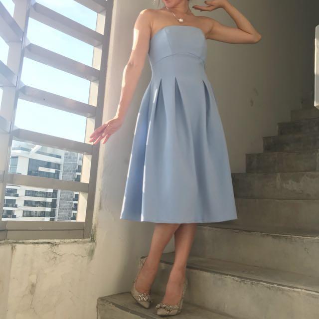 Asos Baby Blue Pleated Ballerina Dress Women S Fashion Dresses Sets Dresses On Carousell