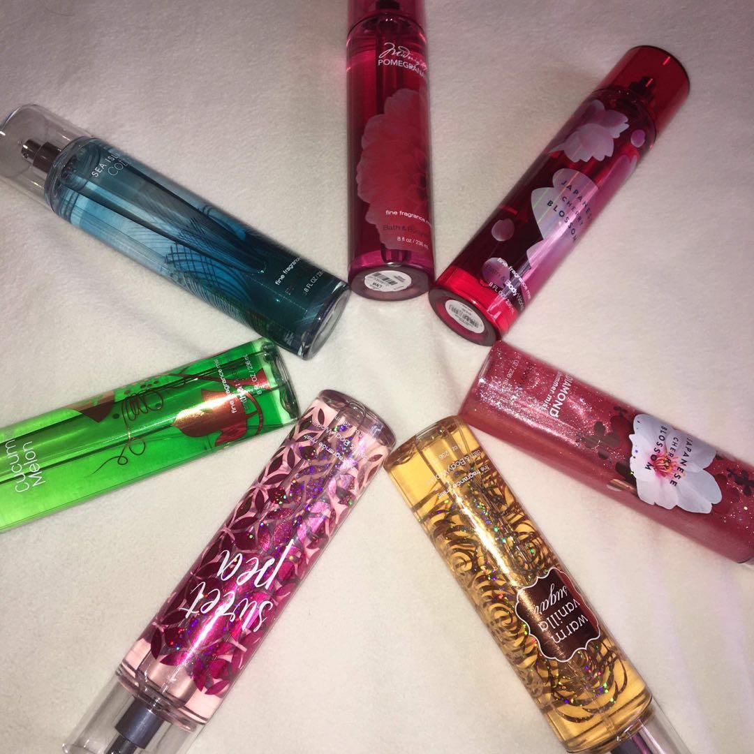 Bath & Body Works Fragrance Mist (Category: Body Care) located in San Mateo. Submitted by xviiwired (Listing ID 203899957, Image 3). Description: 🍒 Bath & Body Works Fragrance Mist 🍒 Sweet Pea 🍒 Warm Vanilla Sugar 🍒 Pink Chiffon 🍒 Sea Island Cotton 🍒 Japanese Cherry Blossom 🍒 Cucumber Melon 🍒 Midnight Pomegranate .