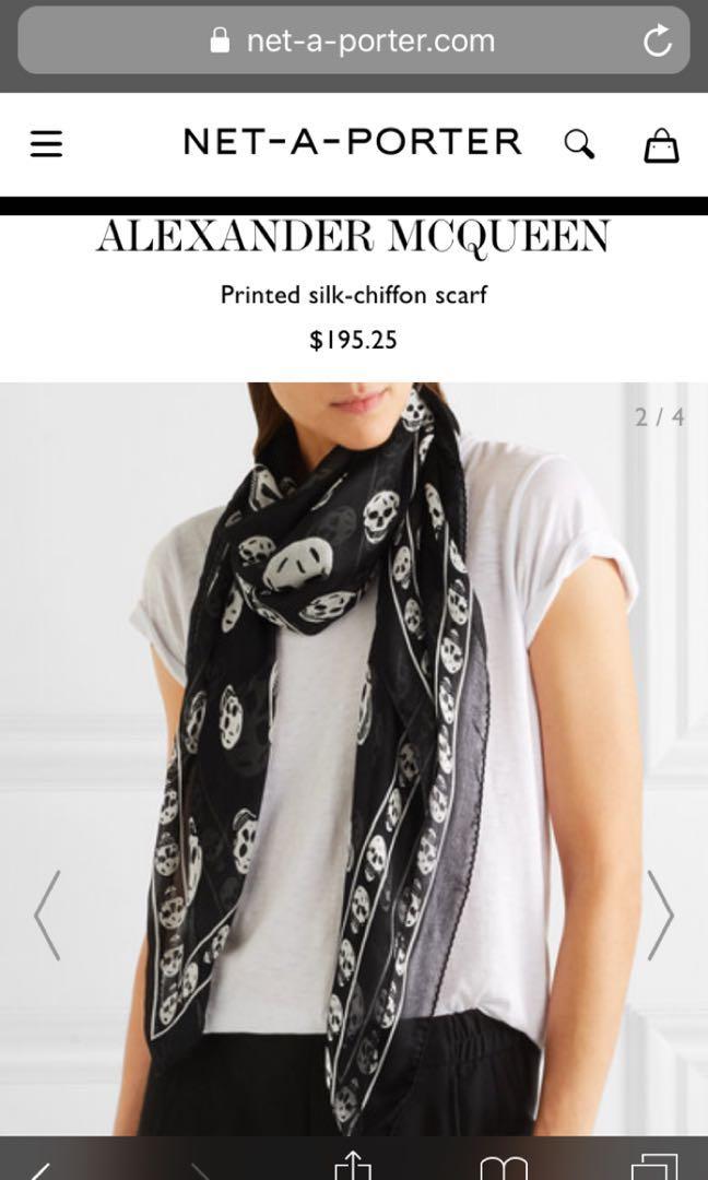 alexander mcqueen black and white skull scarf