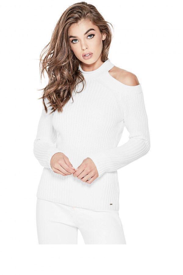 mock neck cold shoulder sweater