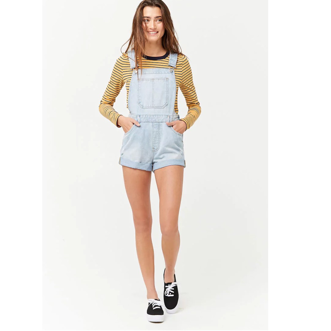 White denim overall shorts sales