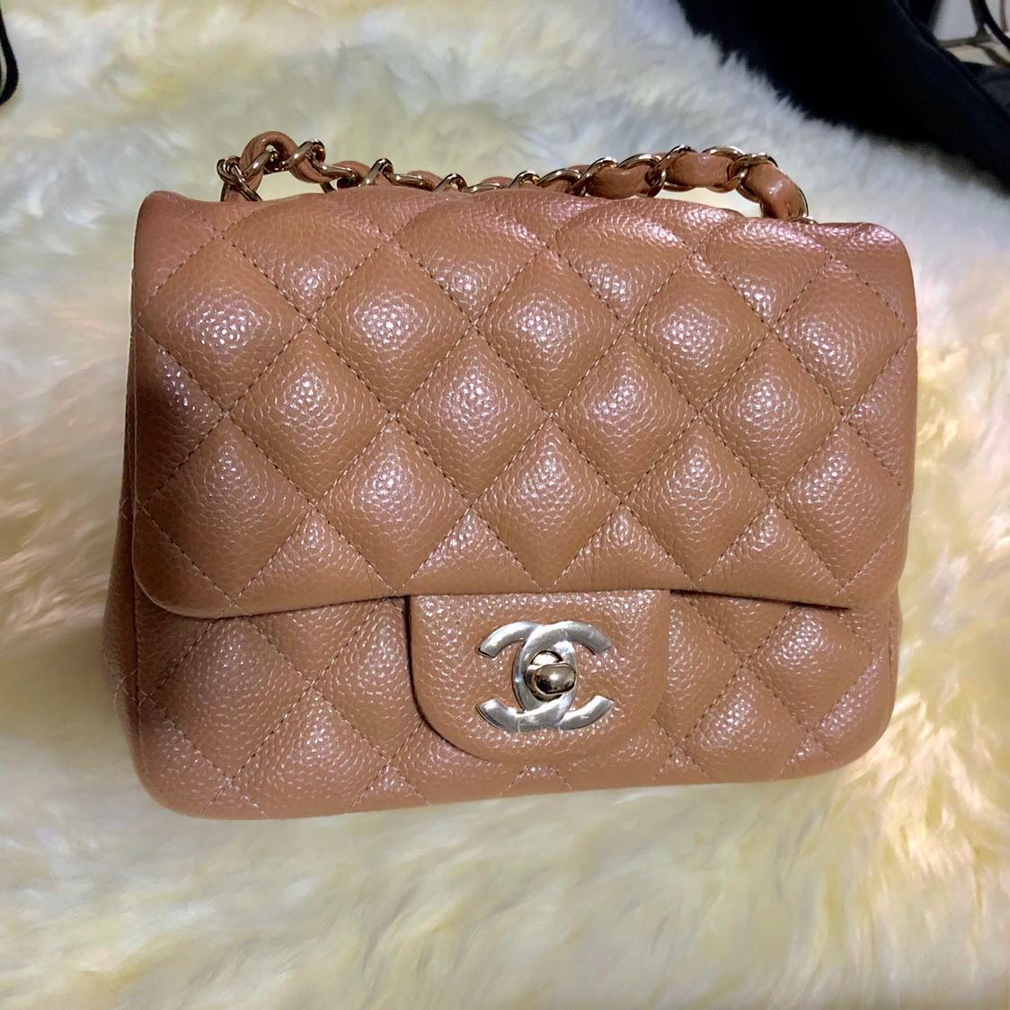 Brand new full set CHANEL mini square caviar beige gold Luxury