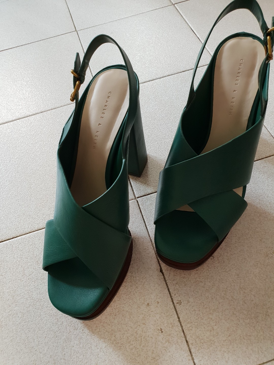 green wedge heels