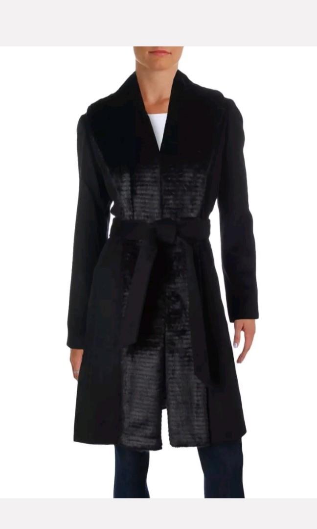 Ellen Tracy Faux Fur Tuxedo Wrap Coat Outerwear Women s Fashion