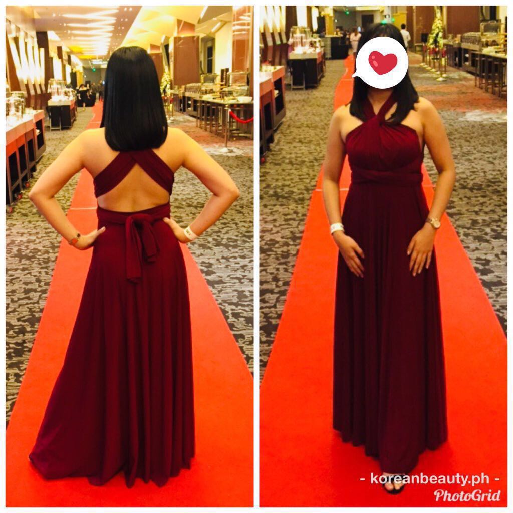 burgundy red gown