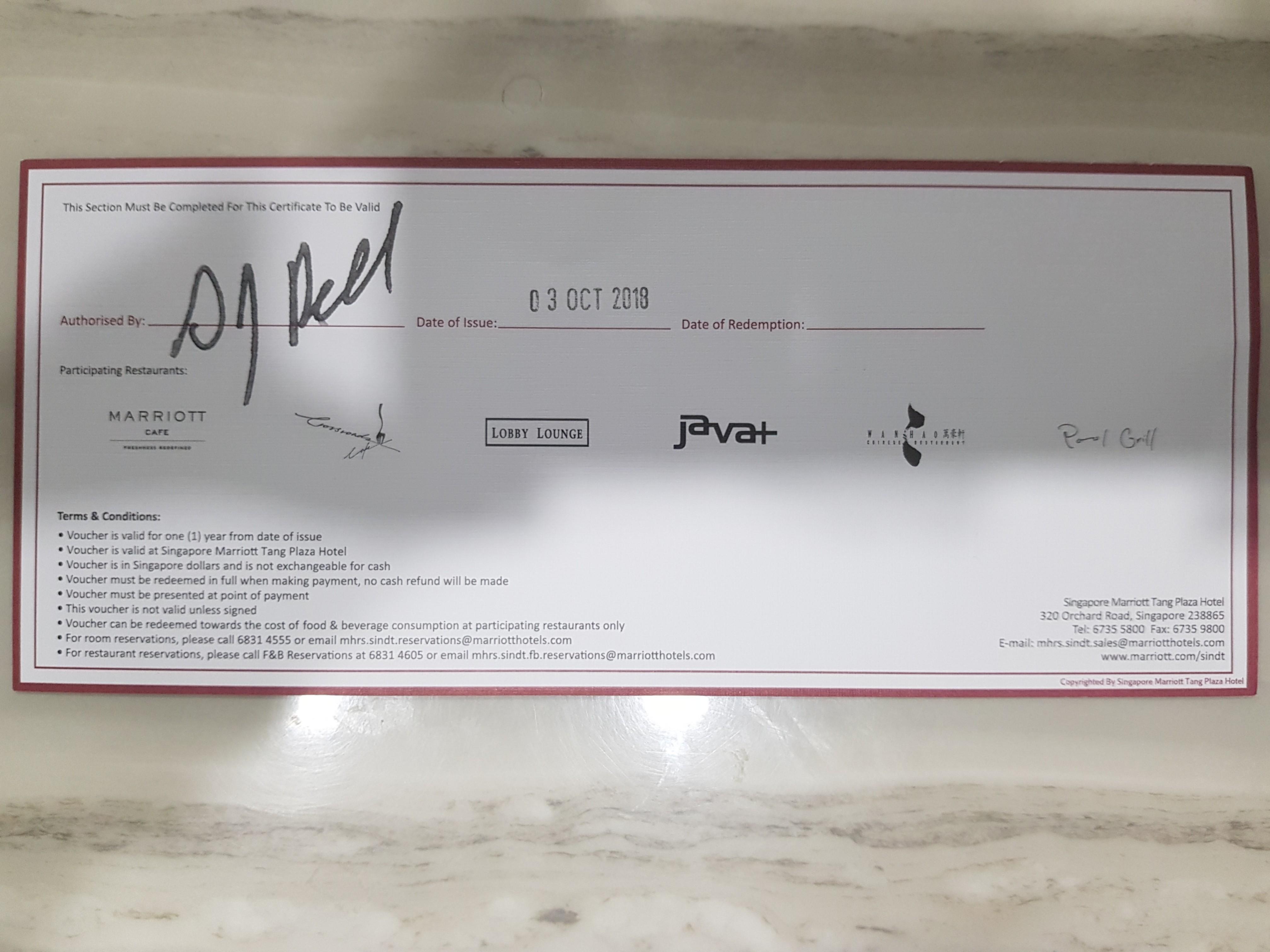 Marriott Hotel Gift Vouchers, Entertainment, Gift Cards & Vouchers on