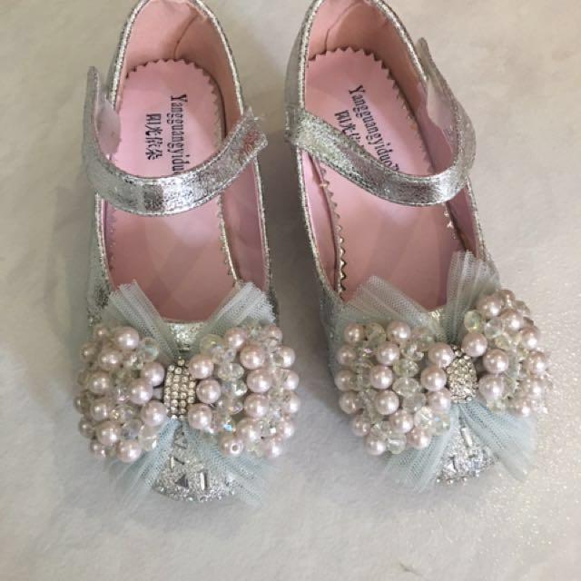 silver flower girl shoes