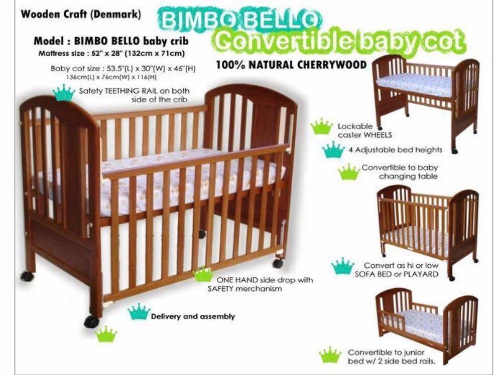 Solid Wood Cherrywood Premium Branded Baby Cot Crib Convertible