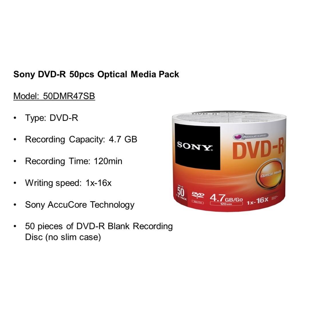 Sony DVD-R Blank Disc 50pcs Bulk Pack 4.7GB Recording Media, TV  Home  Appliances, TV  Entertainment, Blu-Ray  Media Players on Carousell