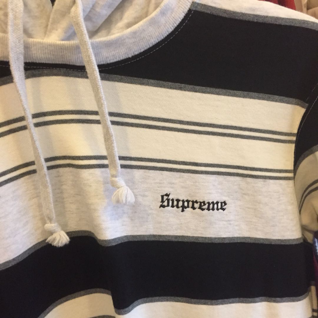 Supreme black and deals white striped hoodie