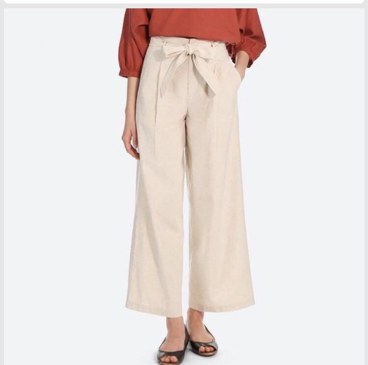 Bnew Uniqlo Women Belted Linen Cotton Wide Straight Pants size Medium |  Shopee Philippines