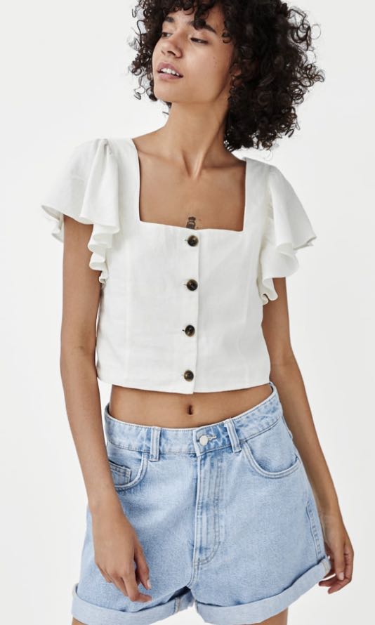 zara cropped linen top